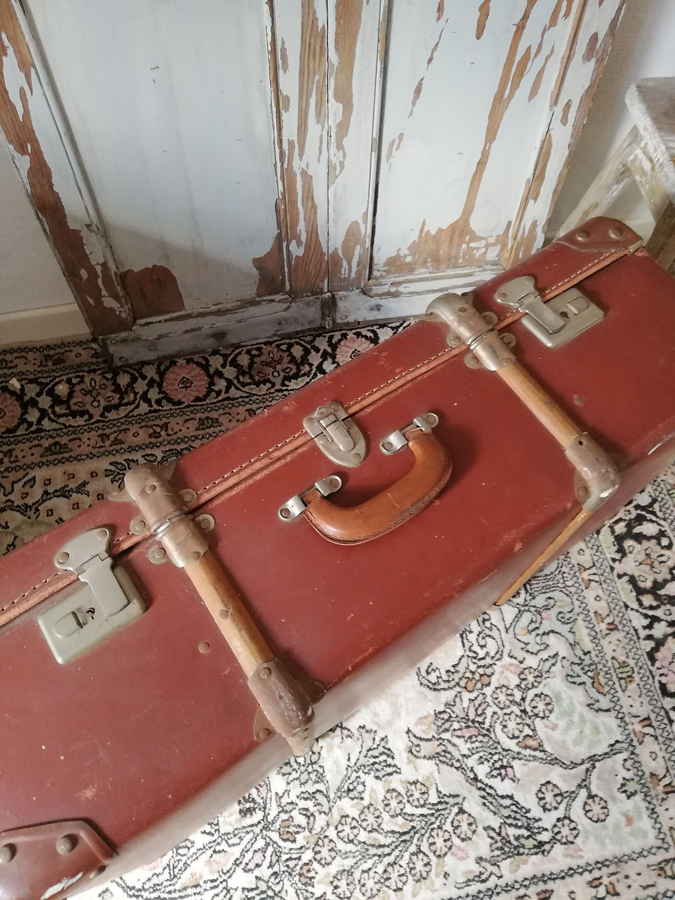 valise en carton bois et cuir vintage 1940