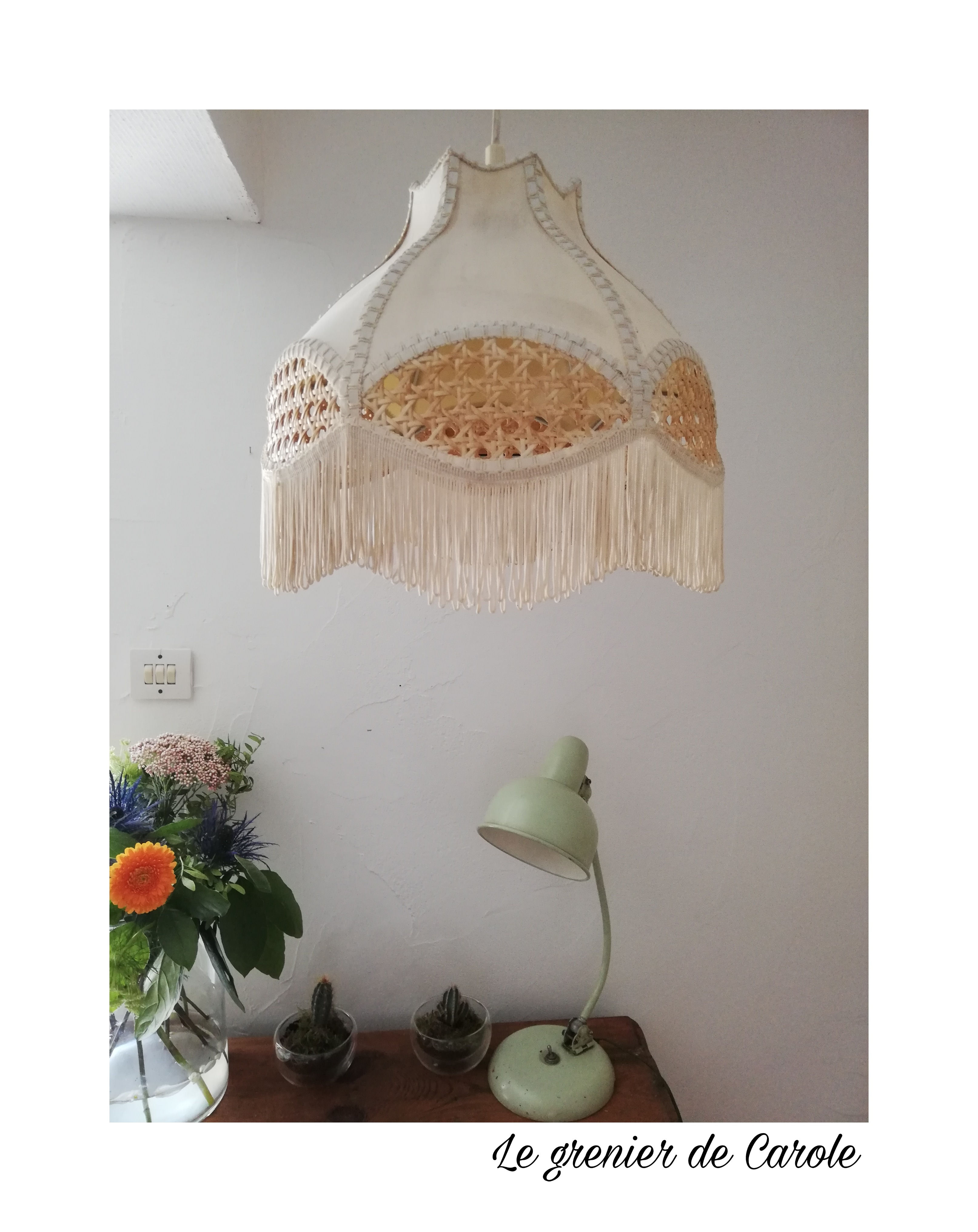 abat jour vintage frange et cannage