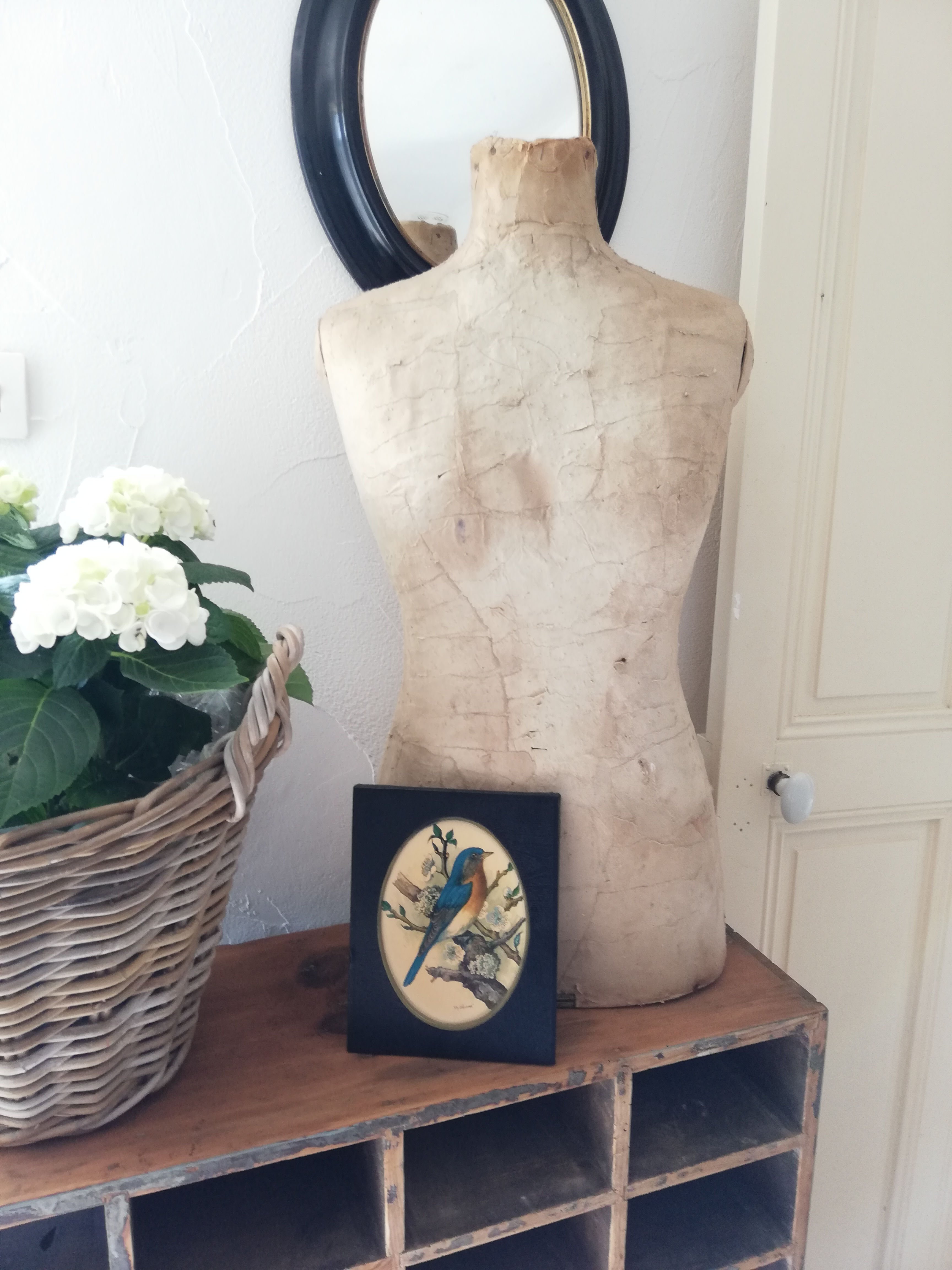 Grand cadre medaillon oiseau peint à l'intérieur