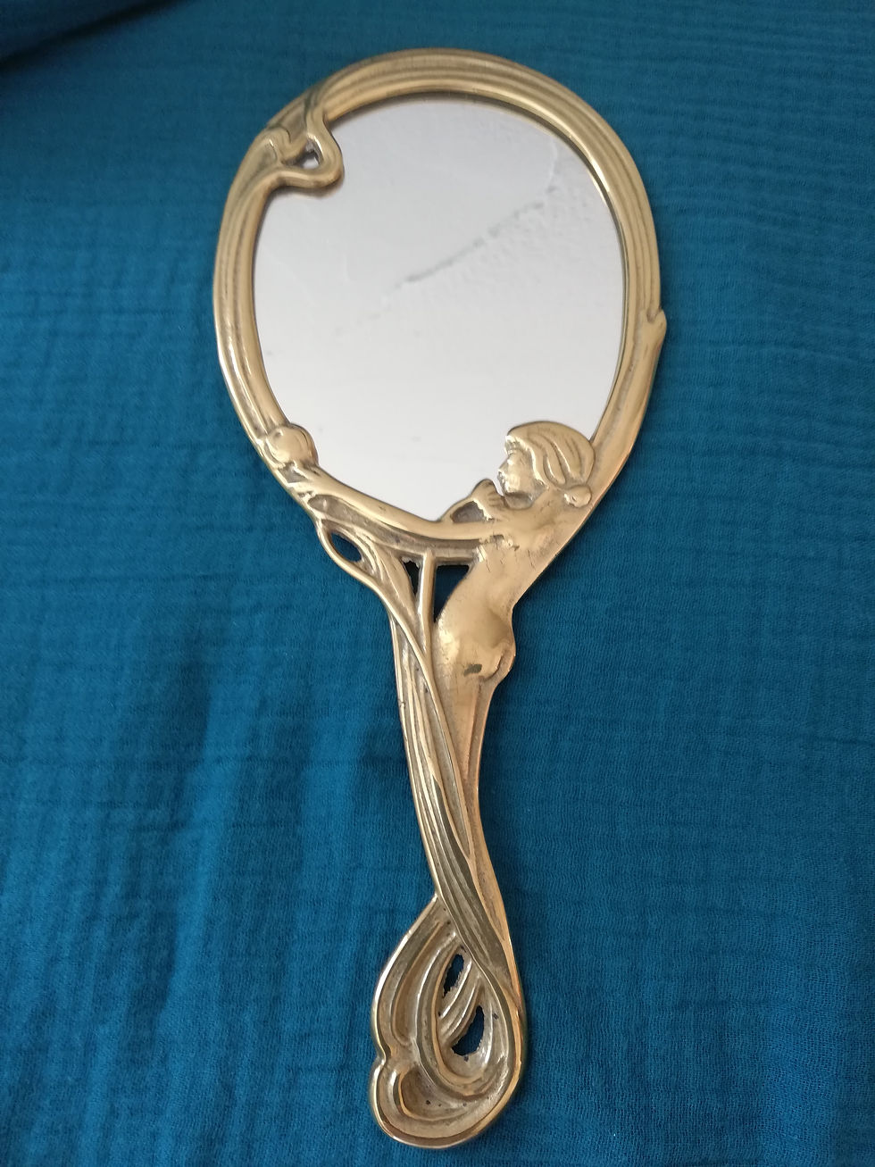 miroir art nouveau face à main bronze laiton