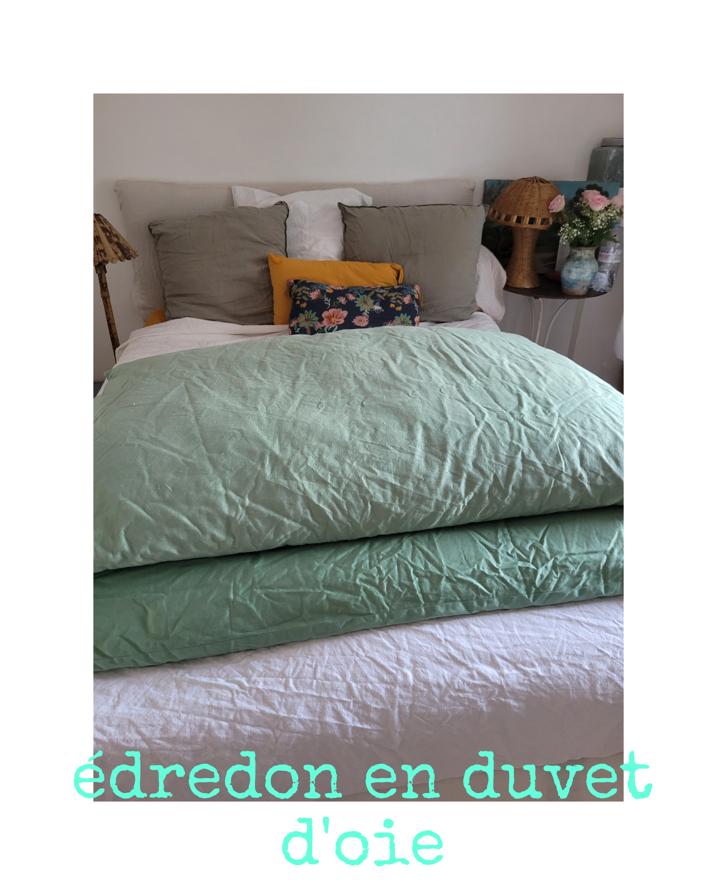 édredon vintage en duvet d'oie couleur mint