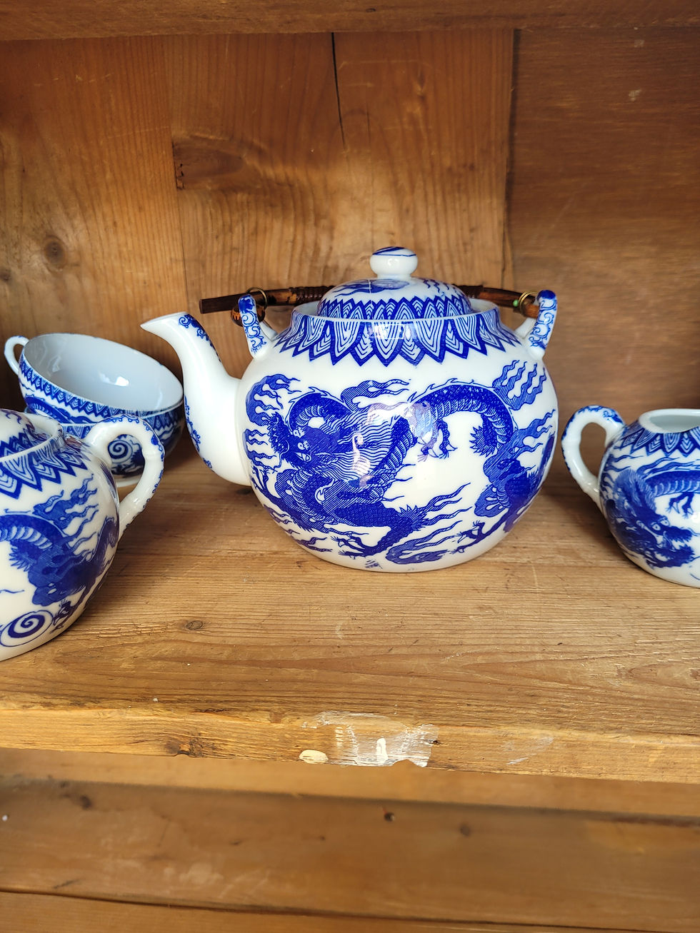 service vintage à thé japonnais bleu
