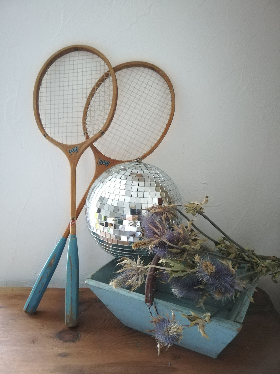 raquettes vintage patine bleu ciel