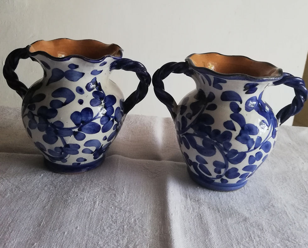 2 soliflore 2 pots vintage ceramique bleu blanc