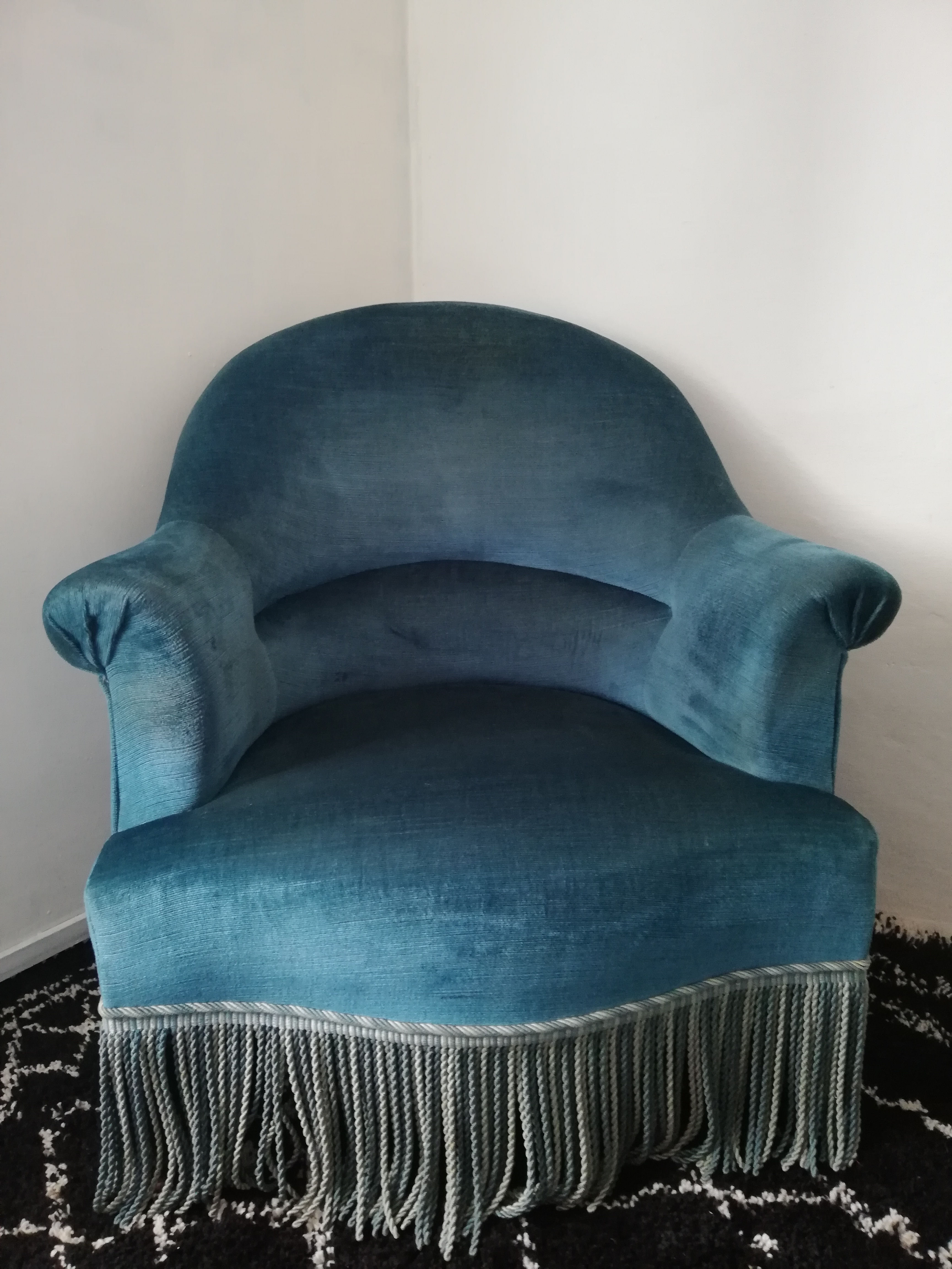 Fauteuil crapaud bleu pétrole (livraison incluse)