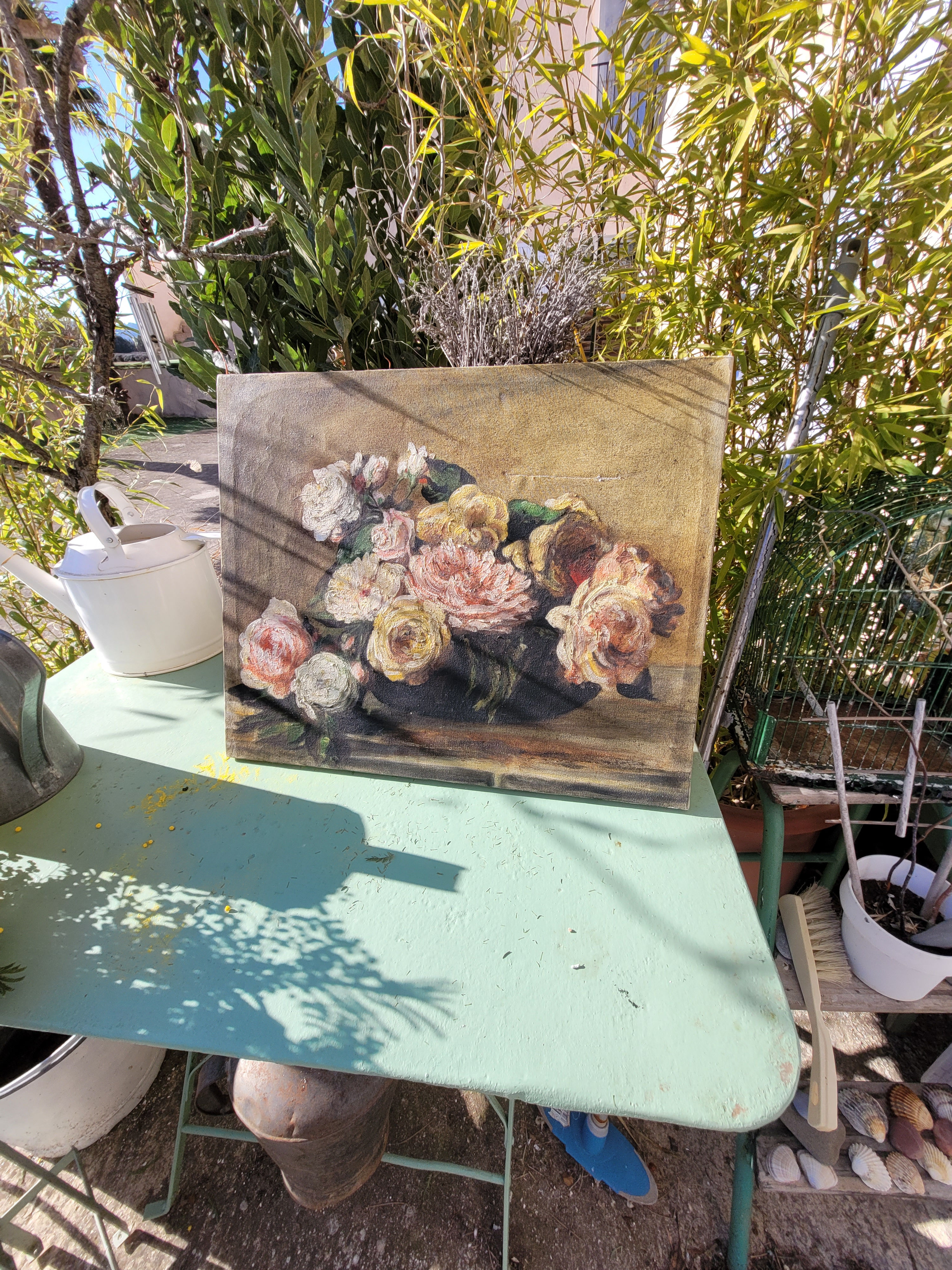 huile sur toile bouquet de rose xxe