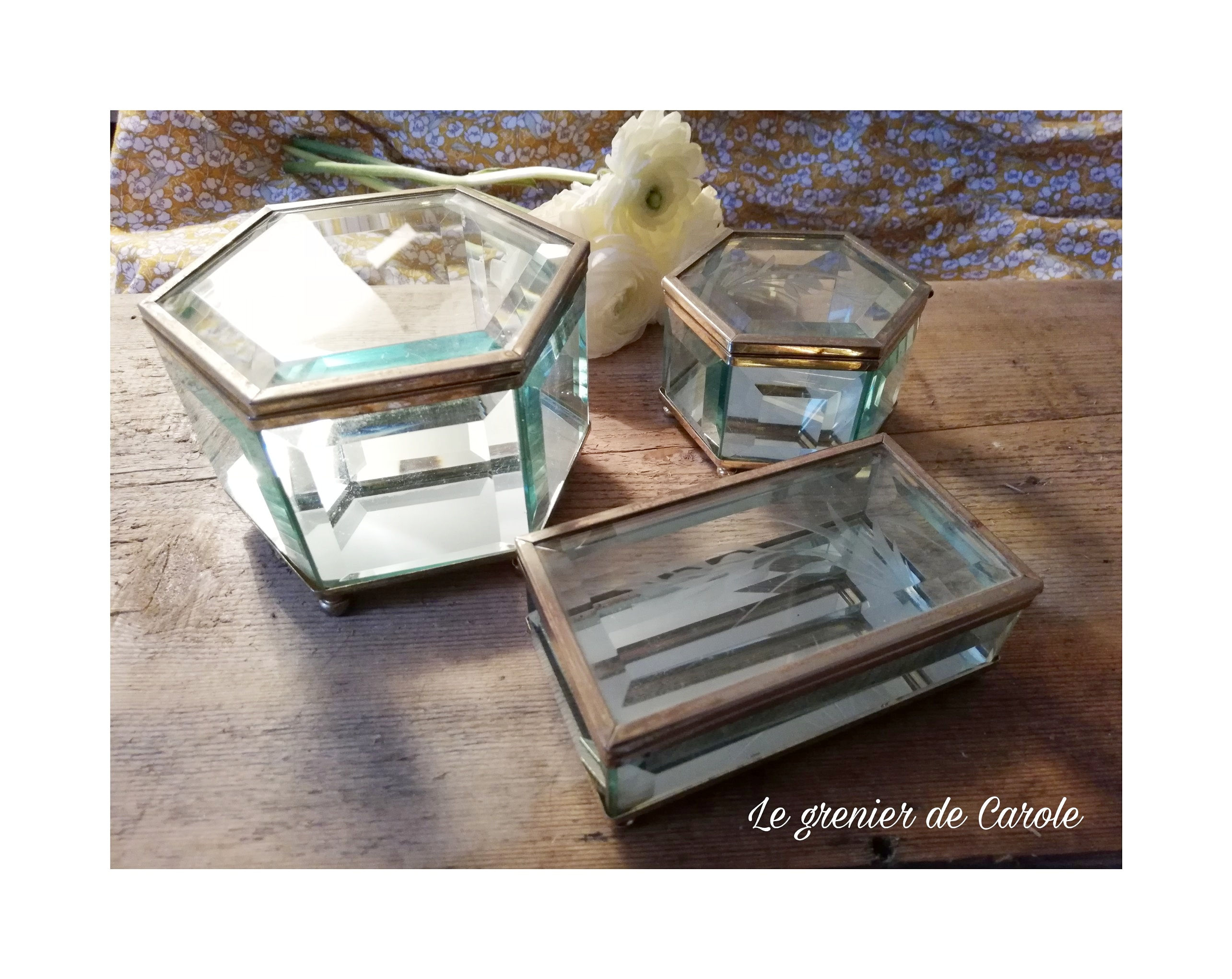 Boîtes à bijoux laiton et verre biseauté (vendu à l'unité)