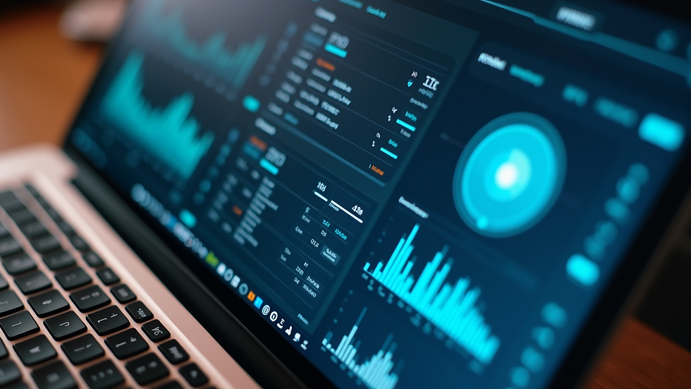 High angle view of a computer screen showcasing AI analytics