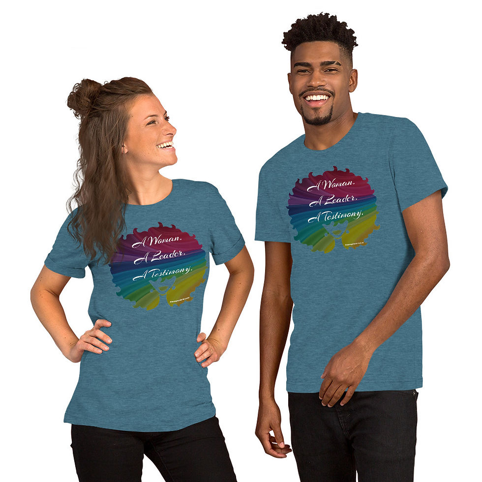 Thumbnail: A Woman. A Leader.  A Testimony. Short-Sleeve Unisex T-Shirt (White Text)