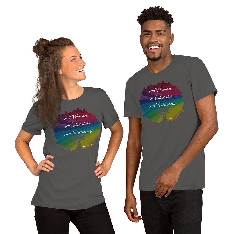 Thumbnail: A Woman. A Leader.  A Testimony. Short-Sleeve Unisex T-Shirt (White Text)