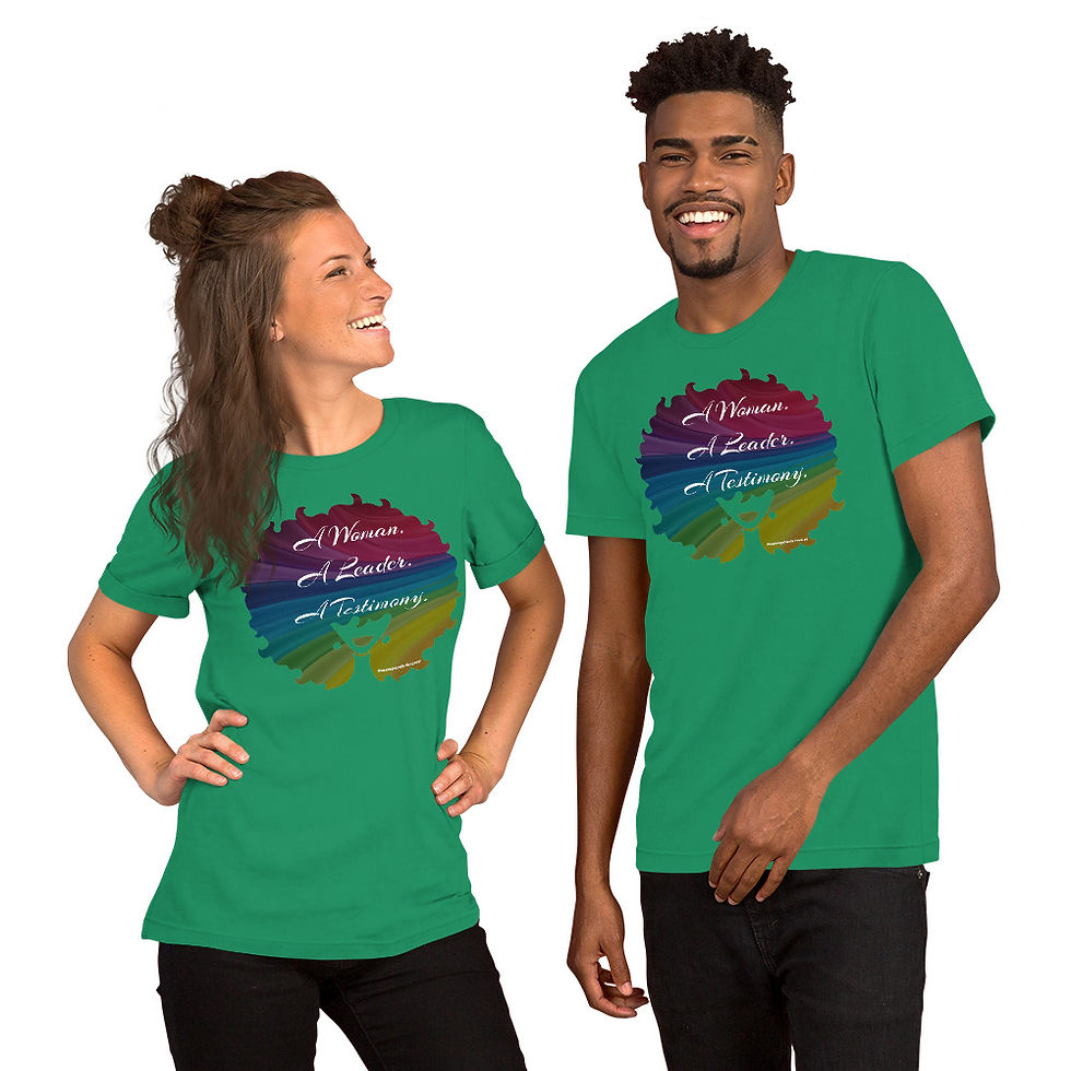 Thumbnail: A Woman. A Leader.  A Testimony. Short-Sleeve Unisex T-Shirt (White Text)