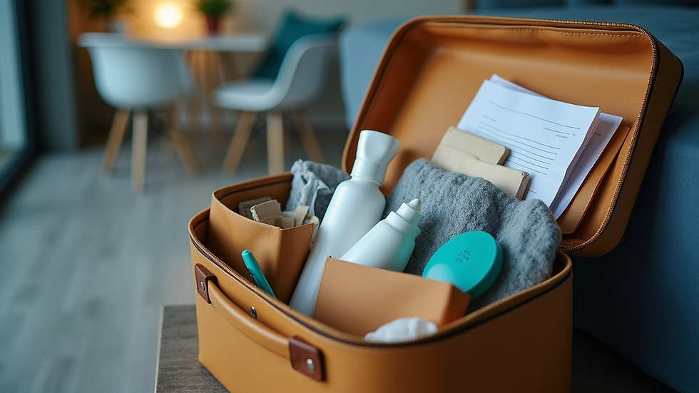 Close-up view of a therapist's bag and materials packed for a mobile therapy visit