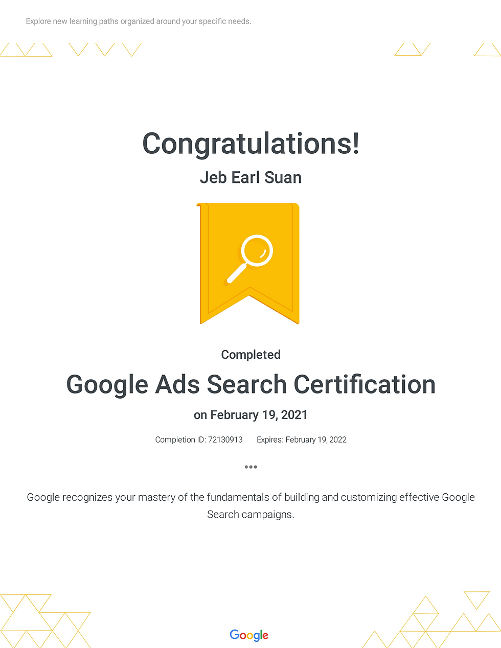 Jeb Earl Suan Google Ads Search Certific