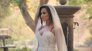 Demi Lovato in a Lazaro Wedding dress