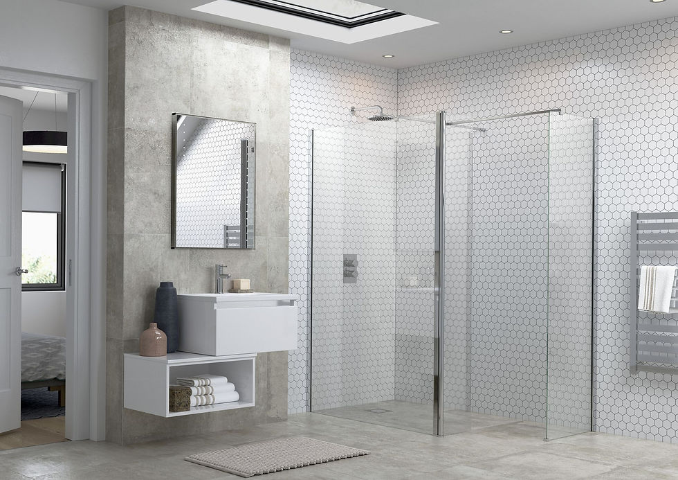Wetroom Panel with 300mm Rotatable Return & Side Panel