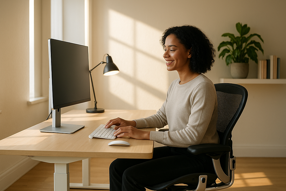 Persona trabajando con accesorios ergonómicos