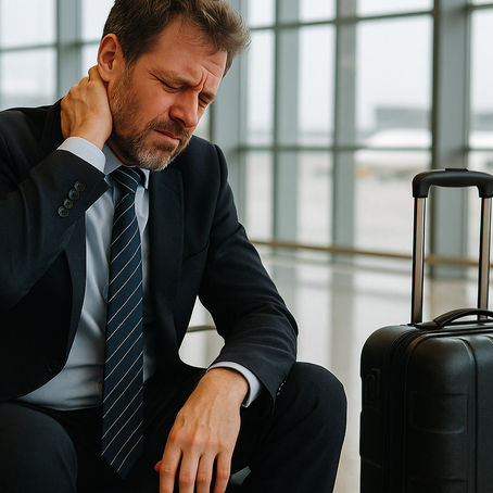empleado en viaje de trabajo enfermando