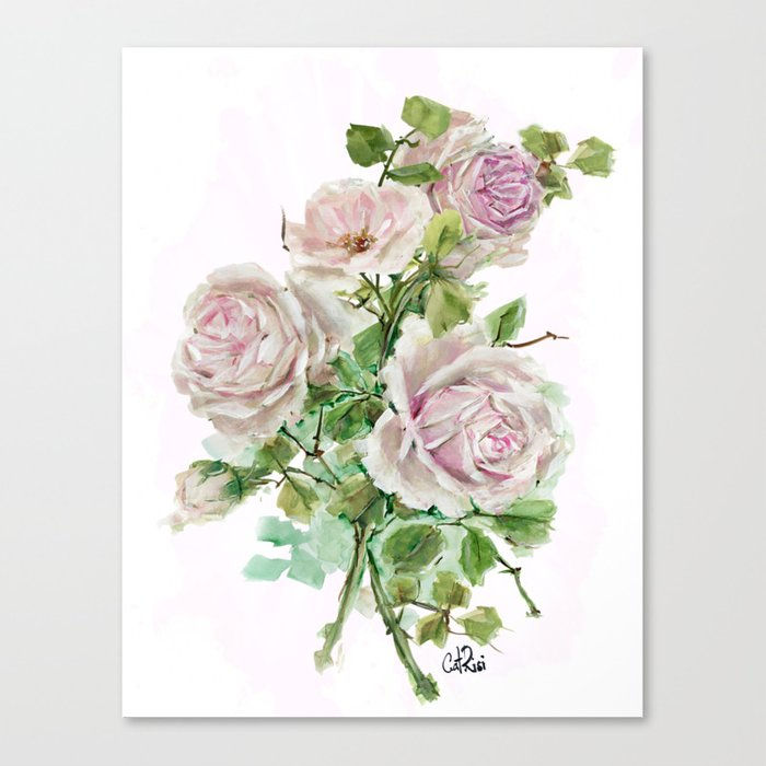 Thumbnail: Dulce Blush Pink Rose Bouquet Watercolor Canvas