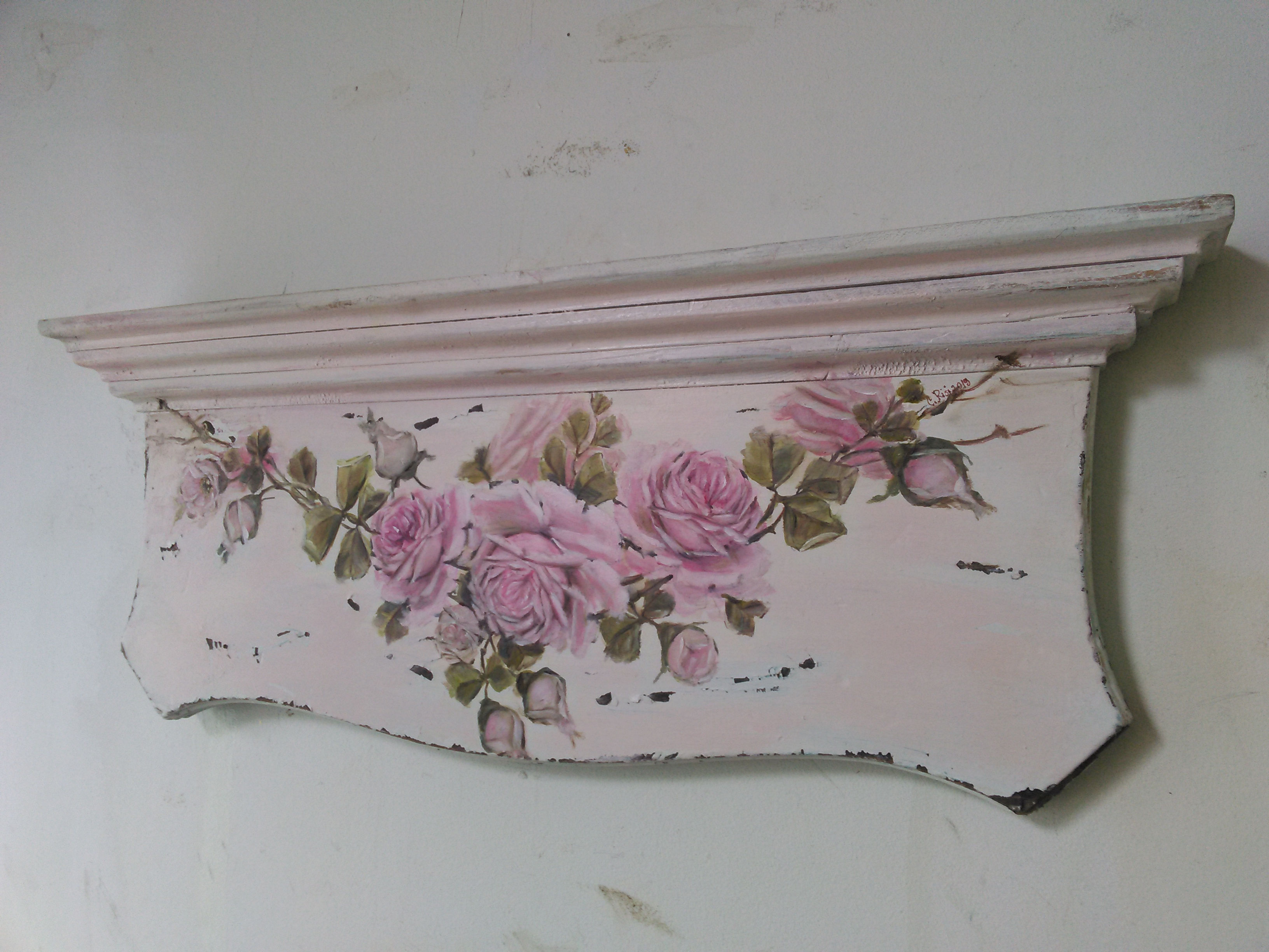OMG Original Rose Painting Shabby Chic Old Architectural Wall Header Pink Roses