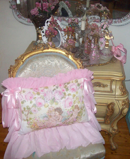 Thumbnail: Divine French Romance Cherubs and Roses Blush Boudoir Pillow