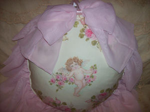 Thumbnail: Romantic Cherub and Roses Swags Blush Pink Chiffon Pillow