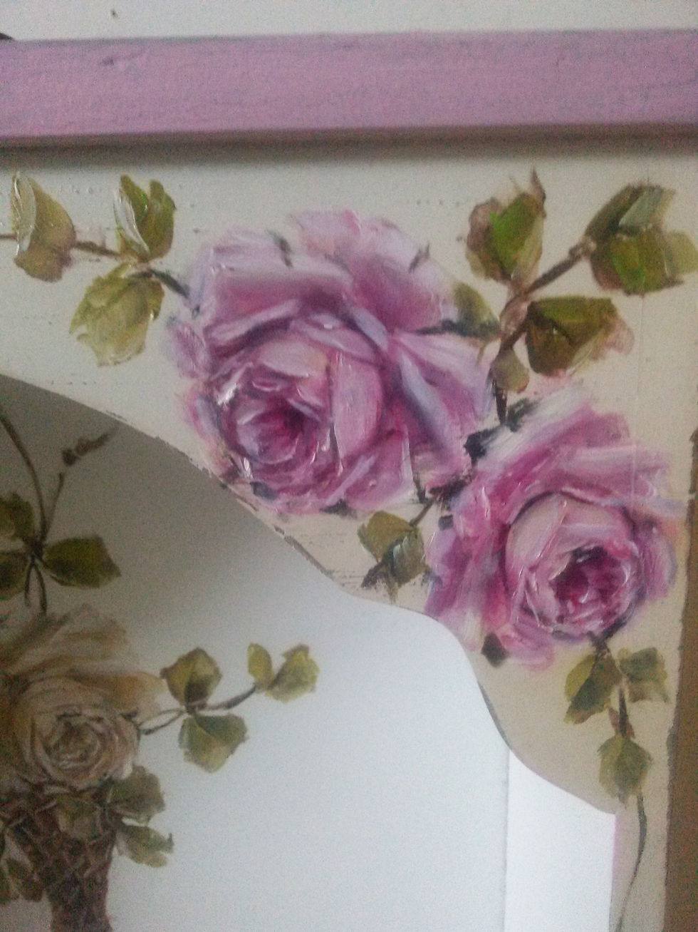 Thumbnail: Beautiful Hand painted Pink Roses Shabby Chic Wall Display Shelf Cabinet