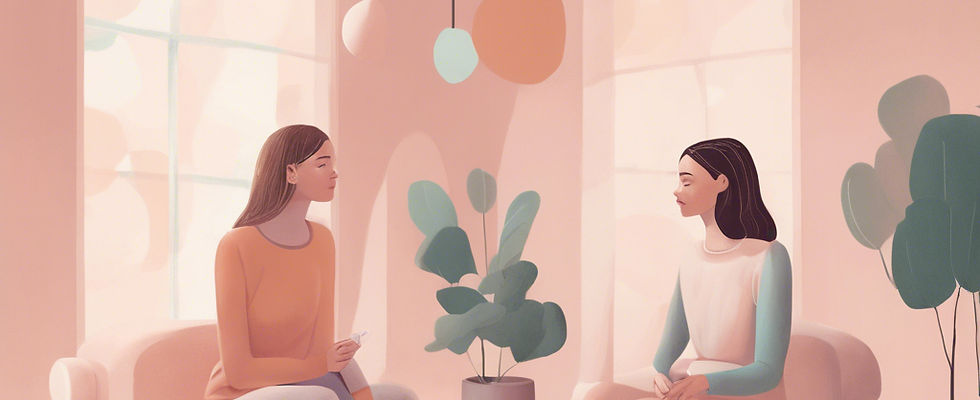 a colourful image where a female is supporting another adult with building out their ideas