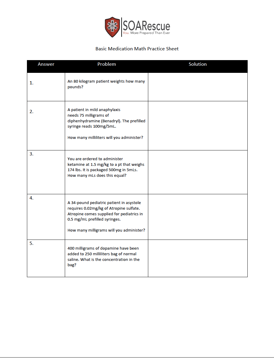 paramedic med math practice test paramedic med math practice test