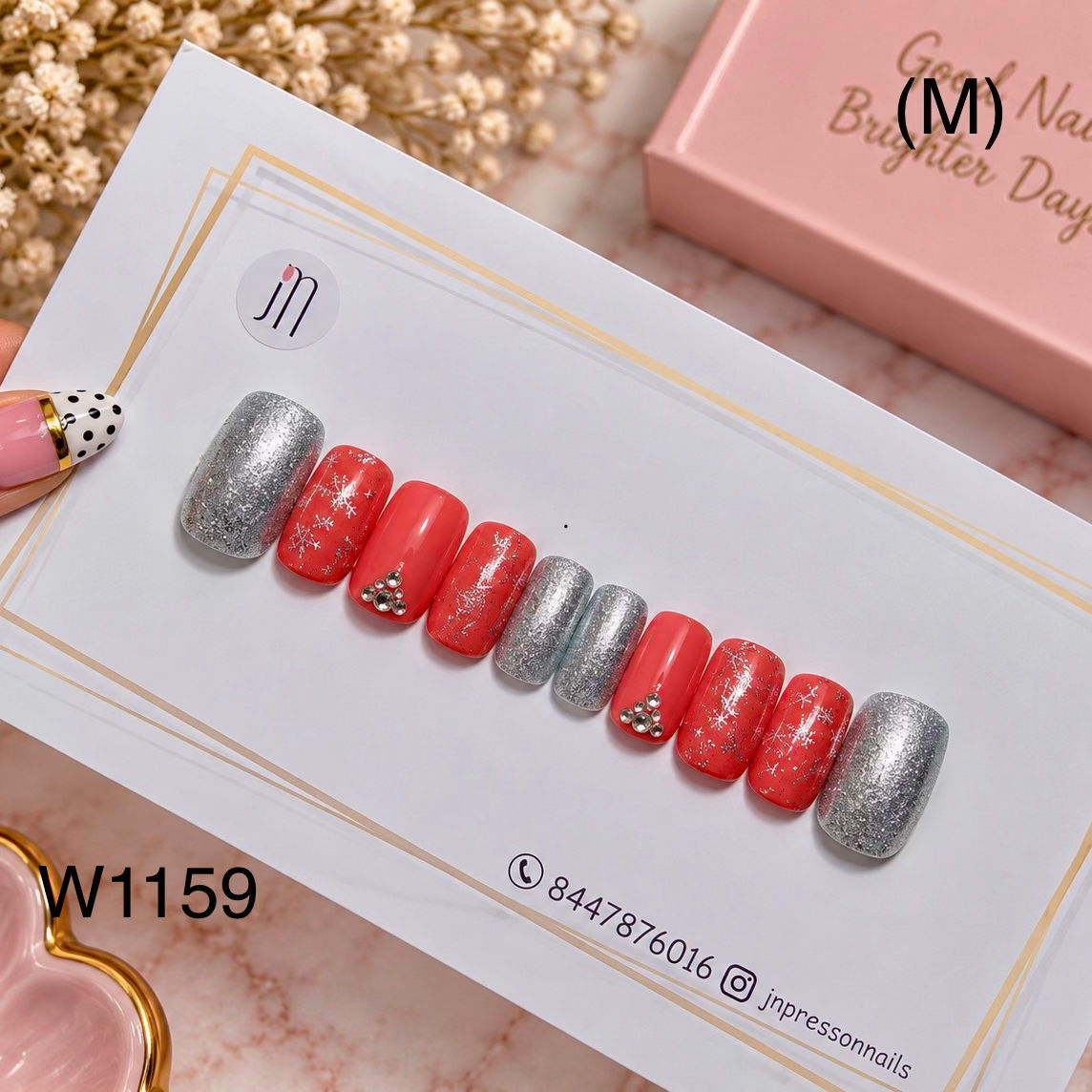 Ruby Frost Snowflake Press-On Nails | M | W1159
