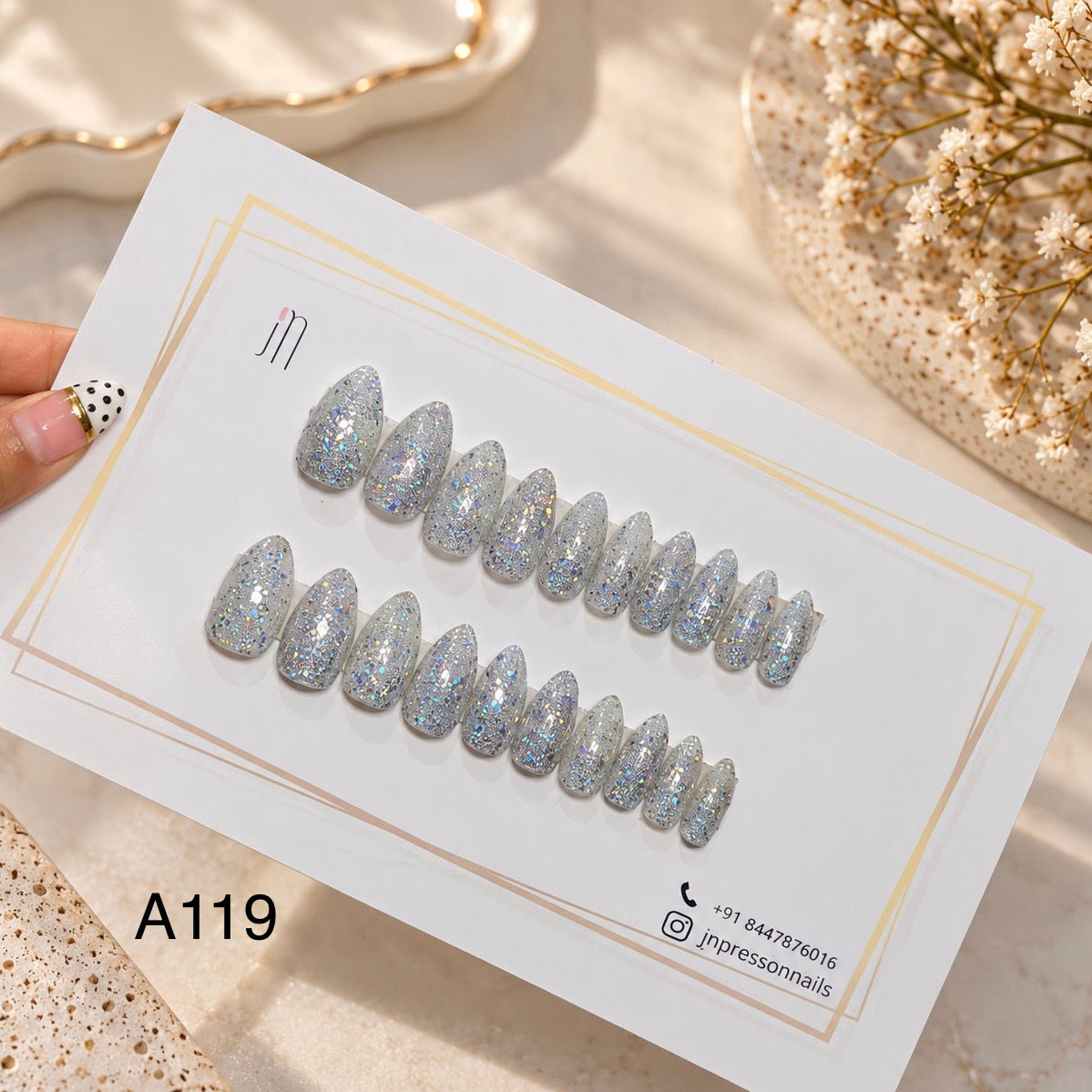 Silver Holographic Glam | A119 | 20 Nails