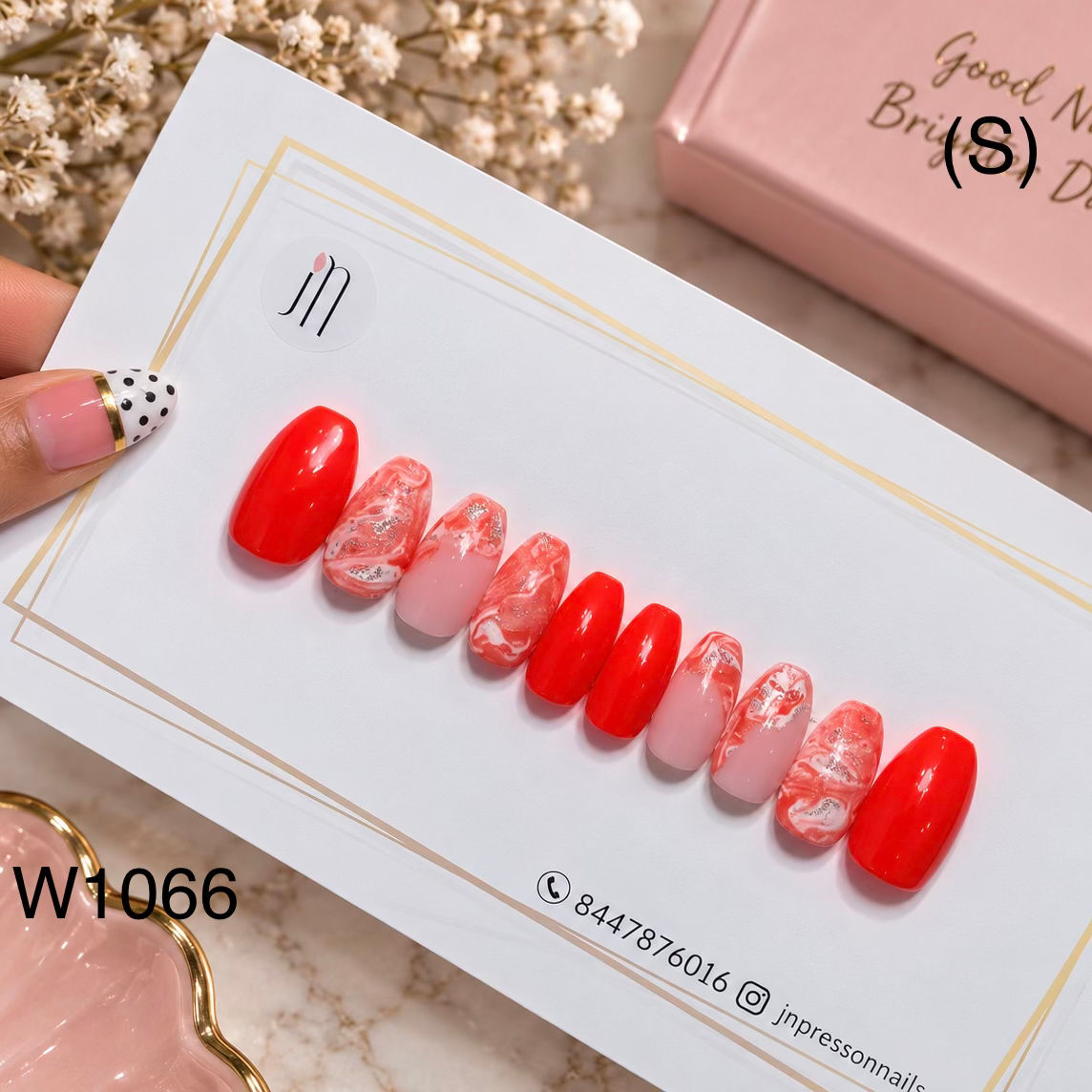 Cherry Marble Blush Press-On | S | W1066