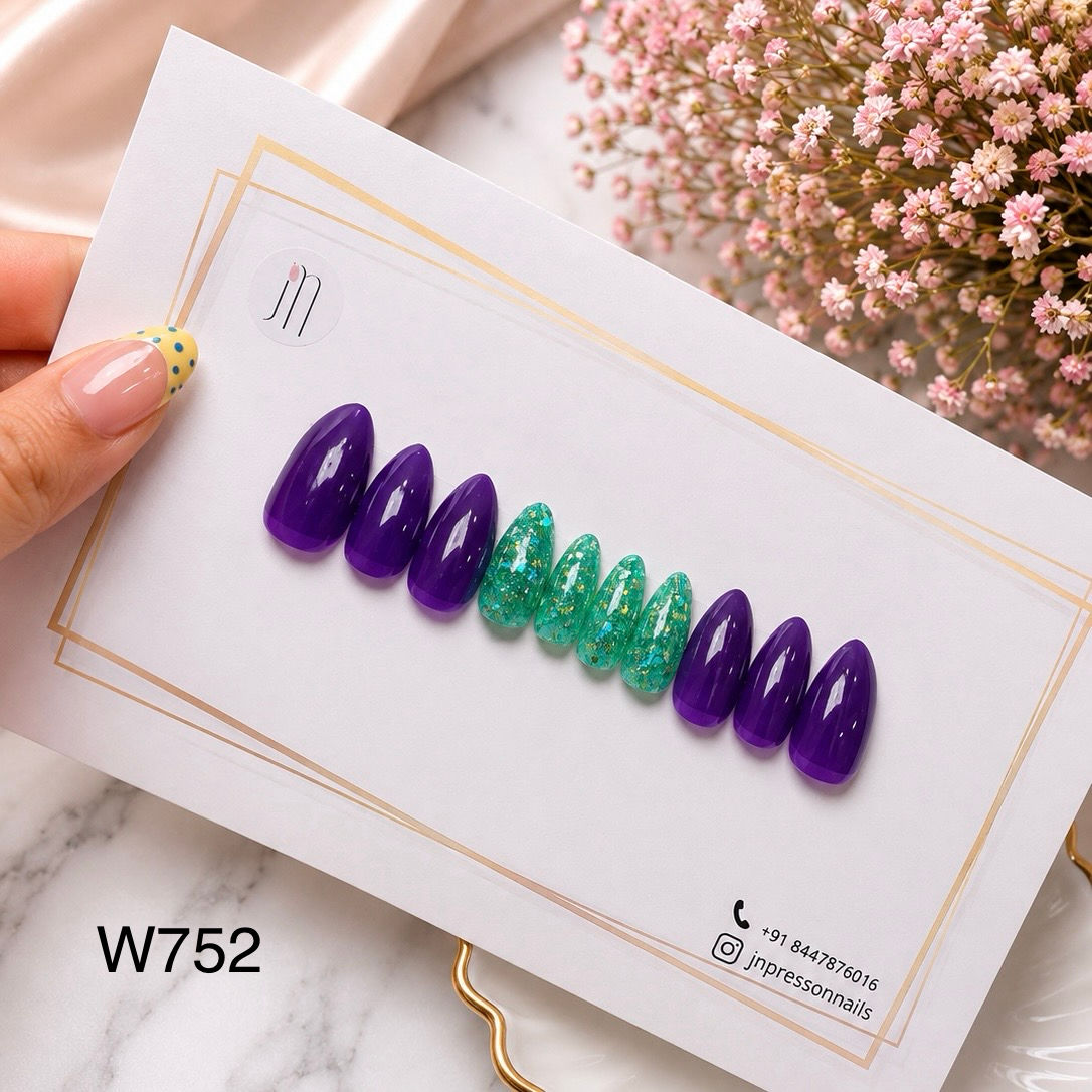 Purple & Emerald Mermaid Glitter Nails | L | W752