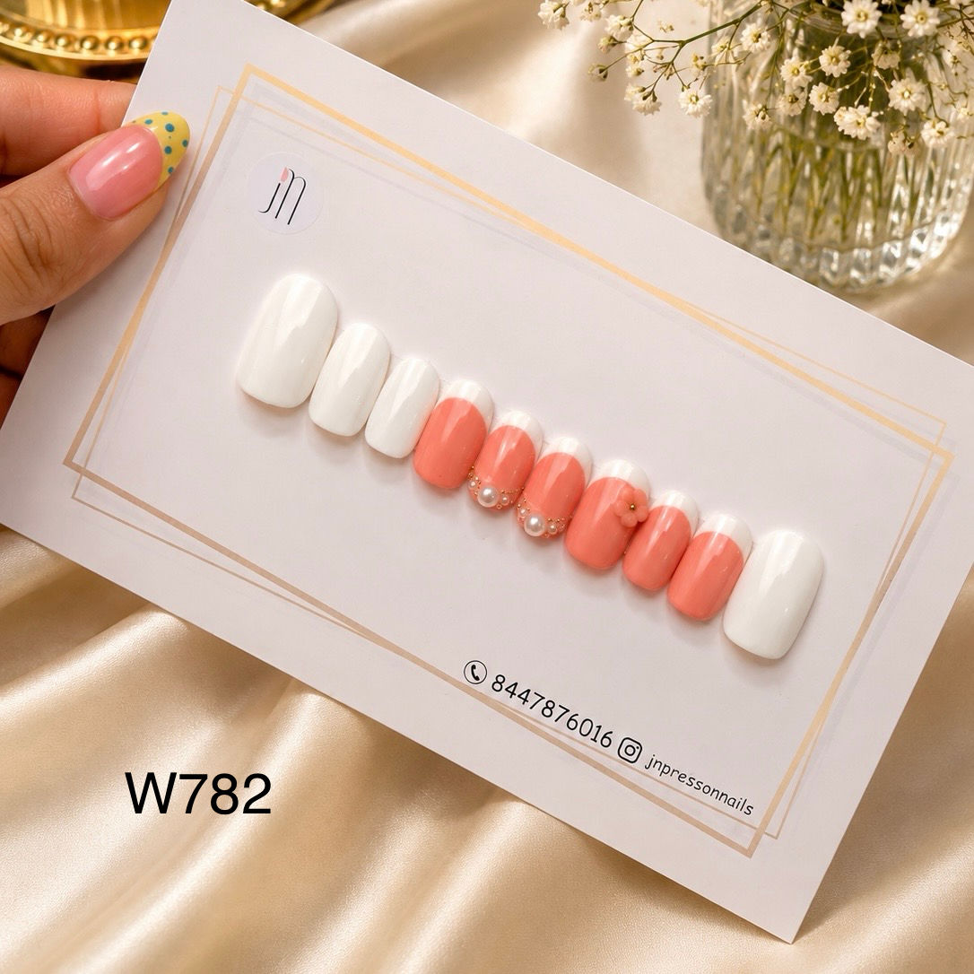 Coral Pearl Blossom Nails | L | W782