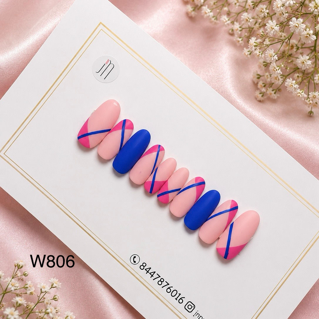 Pink & Cobalt Geometric Nails | Xs | W806