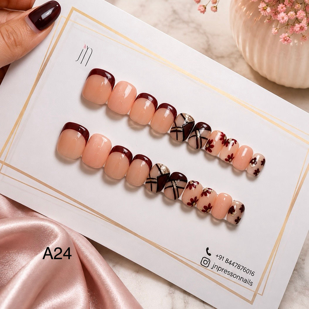 🍷 Burgundy Blossom Luxe | A24 | 20 Nails