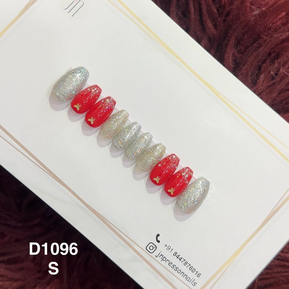 Red and silver Sparkle - S | Short coffin | Set of 10 or 12 nails