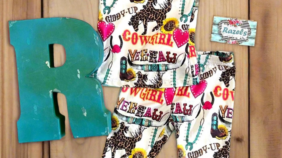 Thumbnail: Cowgirl Pajamas / GIDDY UP Yeehaw Pajamas, Pink Hearts and Cowgirls