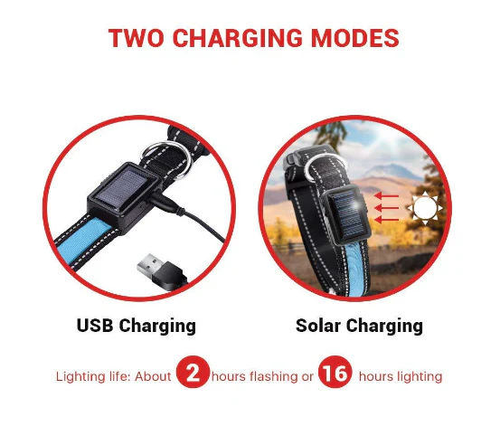Thumbnail: USB and Solar Charge Reflective Led Dog Collar