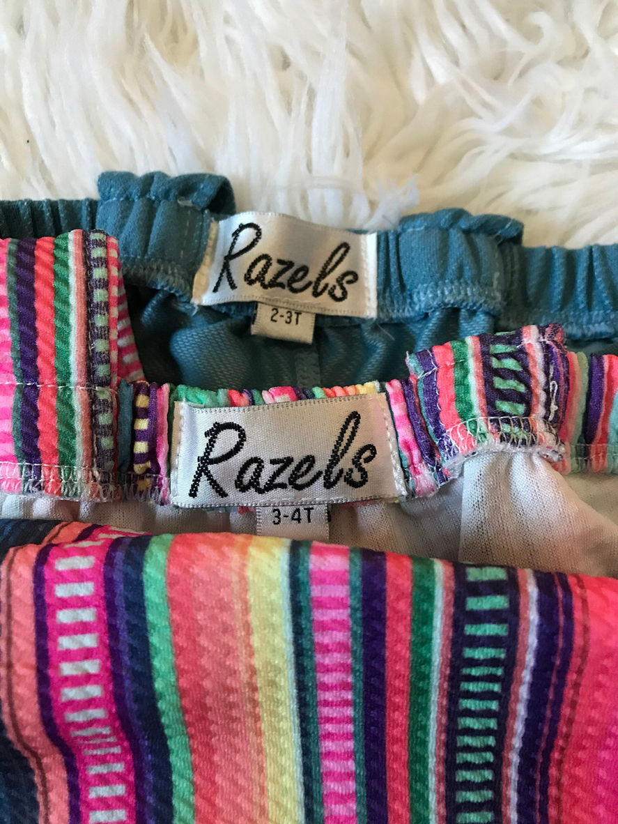 Thumbnail: Toddler Girl Blue Jumpsuit: Serape Striped Overalls, Suspender Pants