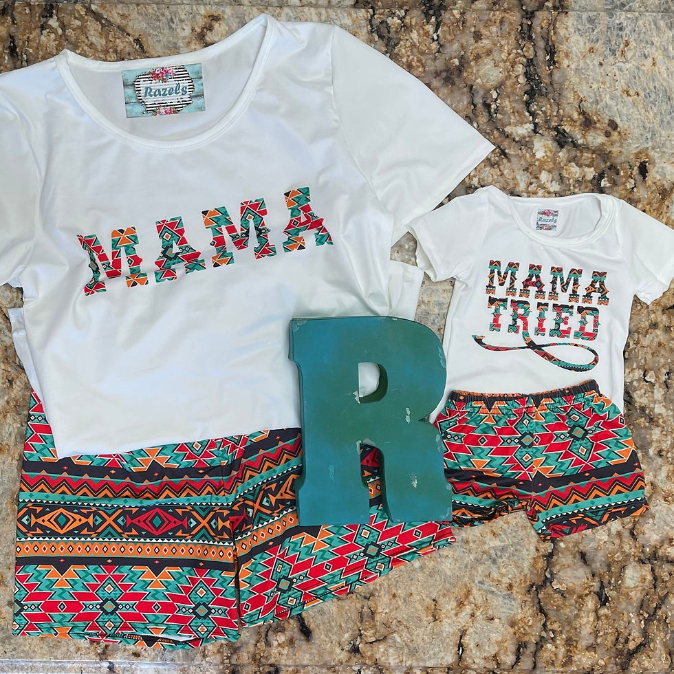 Thumbnail: Cowgirl Mama Short Set: Aztec Biker Shorts & Western Tee