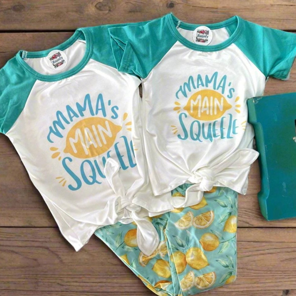 Thumbnail: Mama's Main Squeeze BELL BOTTOM OUTFIT, Lemon Flare Pants & Mama T-Shirt,
