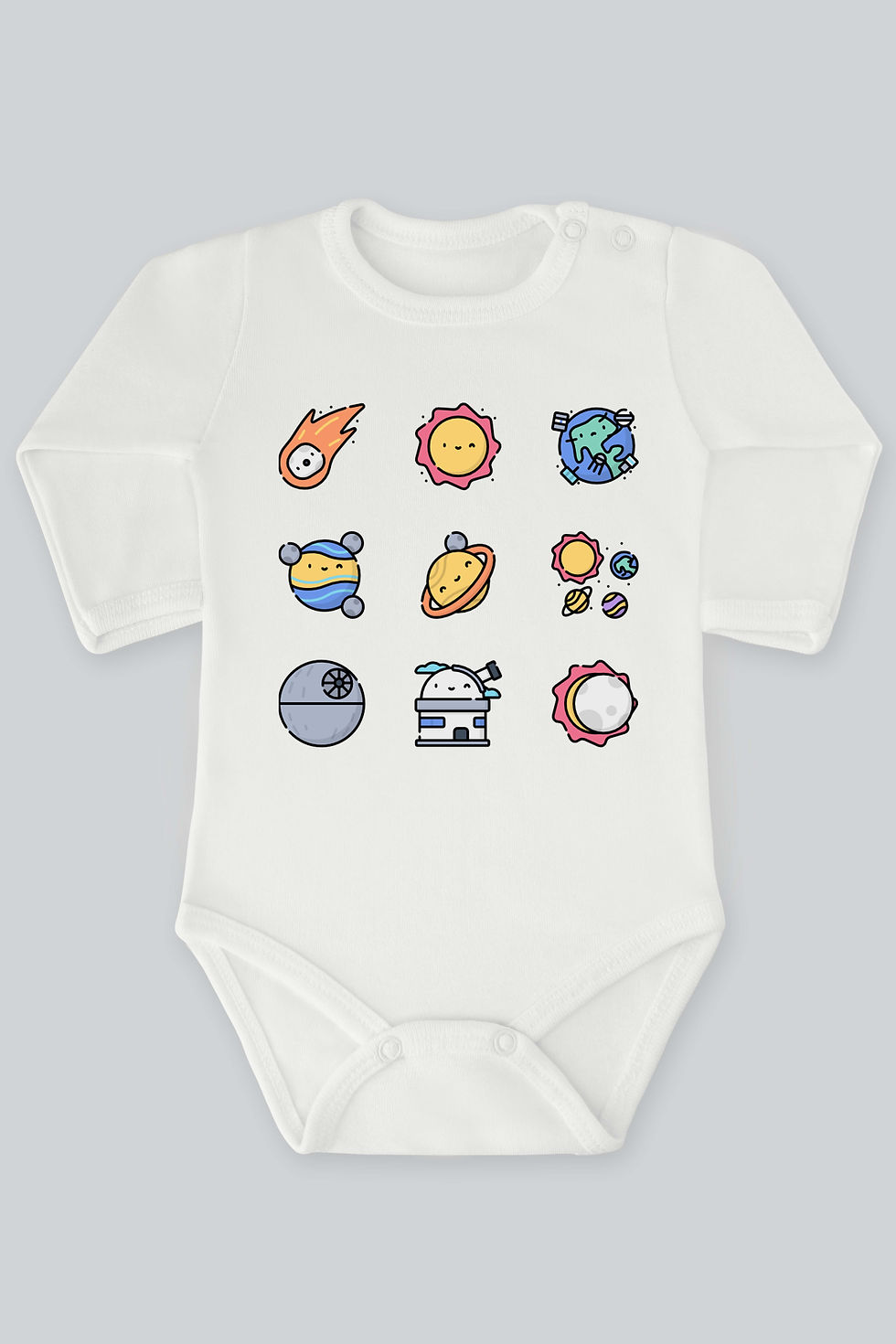 Uzay Serisi 1 Baskılı Bebek Çıt çıtlı Zıbın Badi %100 Pamuk