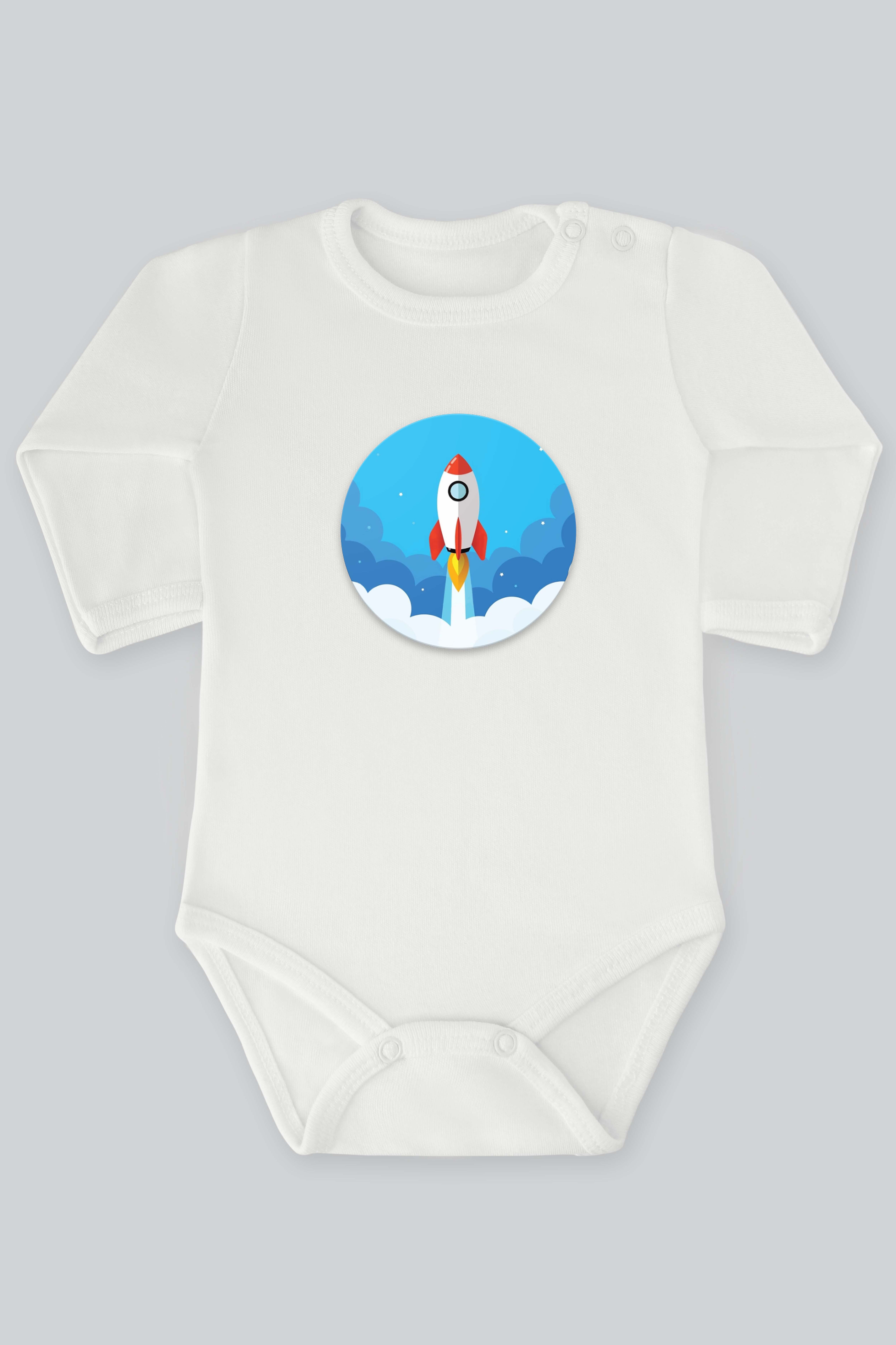 Uzay Serisi 3 Baskılı Bebek Çıt çıtlı Zıbın Badi %100 Pamuk