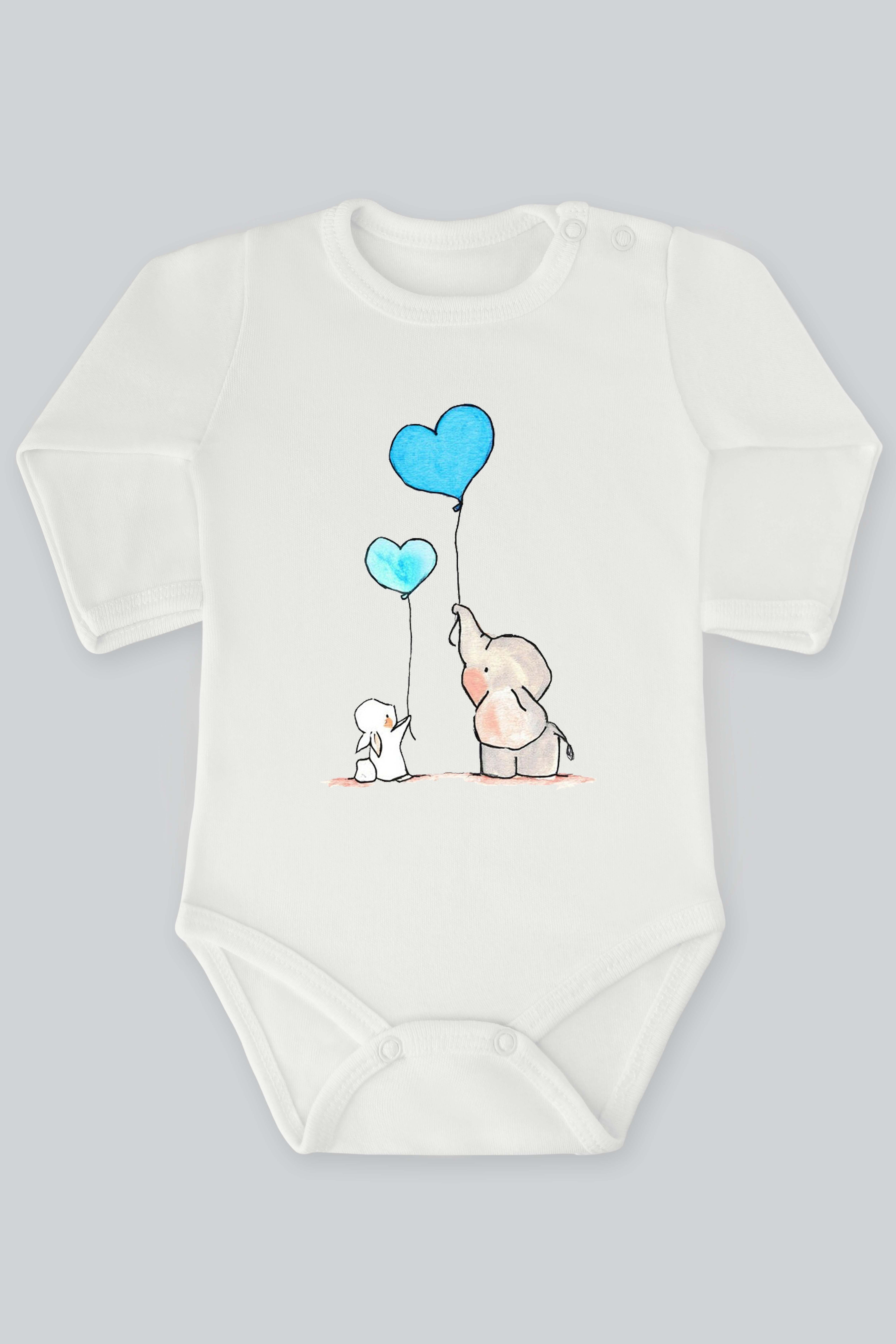 Sevimli Fil Ve Tavşan Serisi 42 Baskılı Bebek Çıt çıtlı Zıbın Badi %100 Pamuk