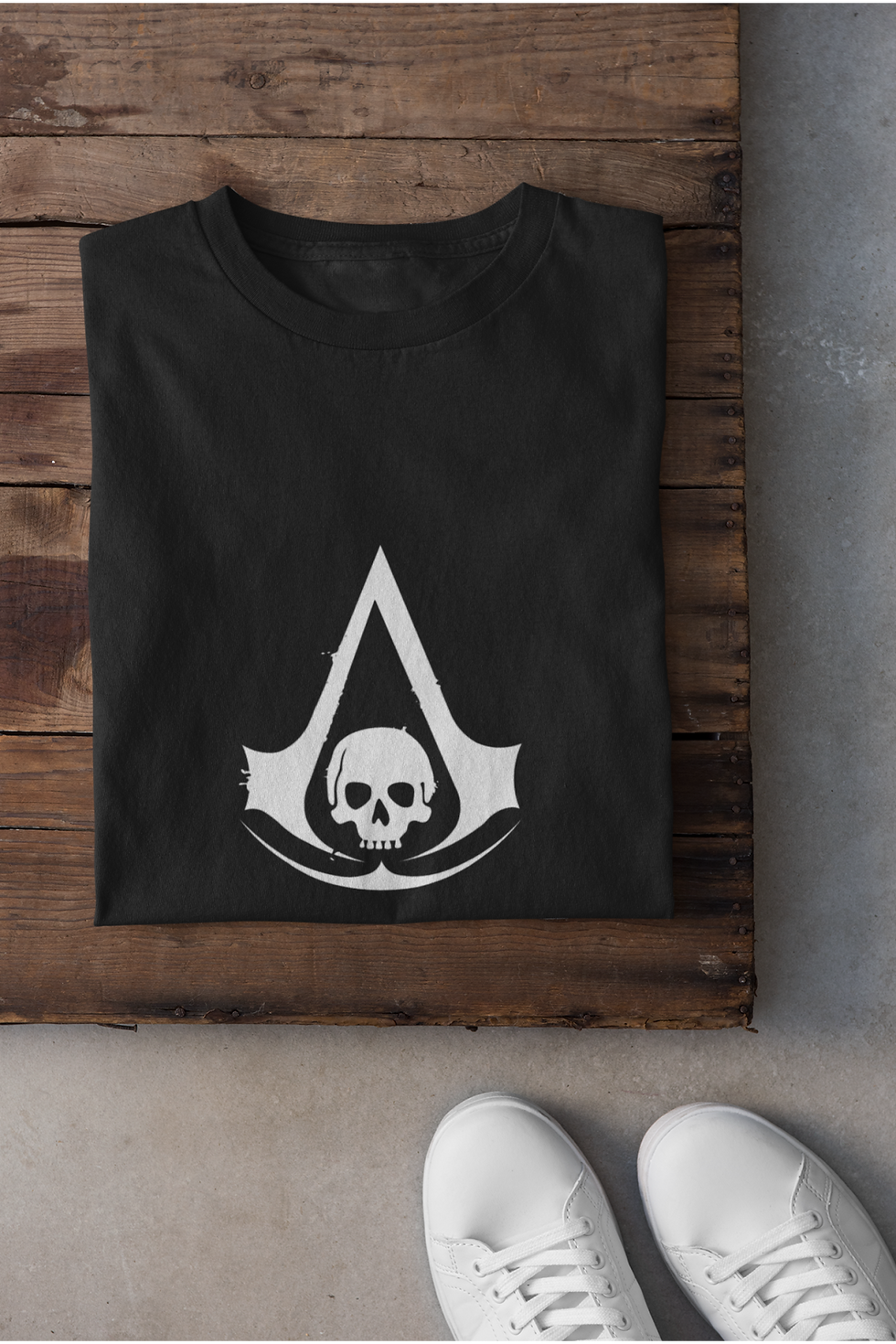 Küçük resim: Assassin's Creed Karakter Logo Siyah Beyaz Baskılı Tişört Erkek %100 Pamuk