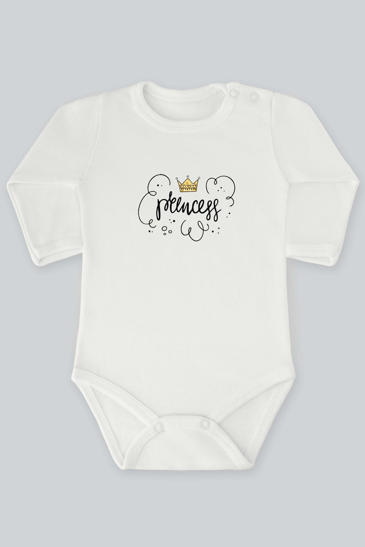 Altın Dokulu Taç Ve Prencess Yazı Baskılı Uzun Kollu Bebek Body Zıbın Badi