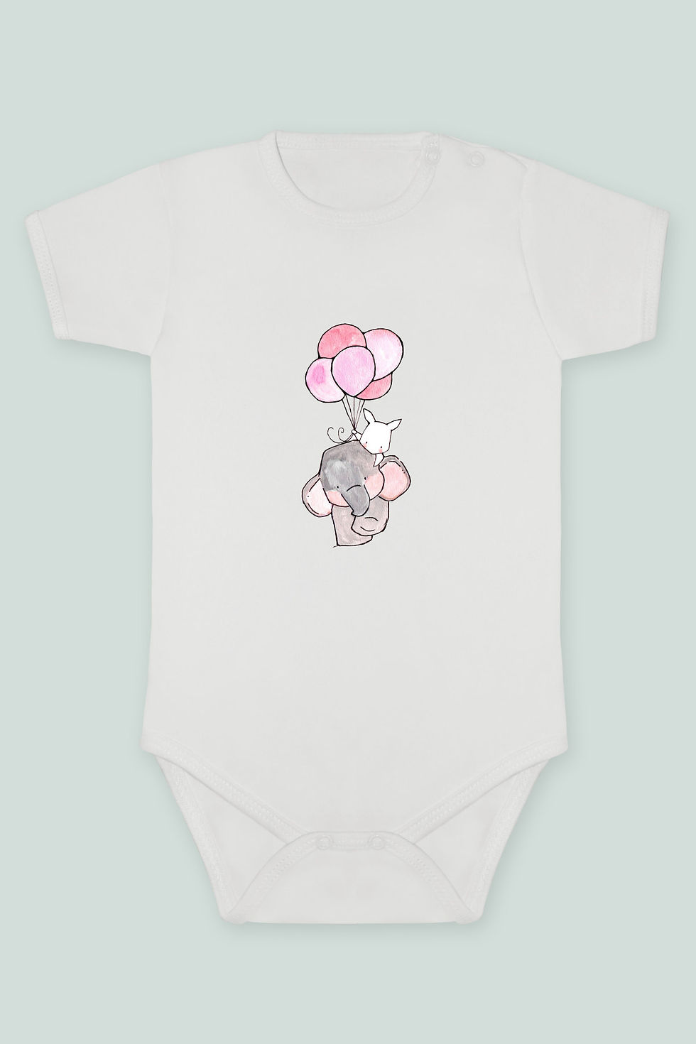 Fil ve Tavşan 39 Baskılı Kısa kollu Body Zıbın Badi