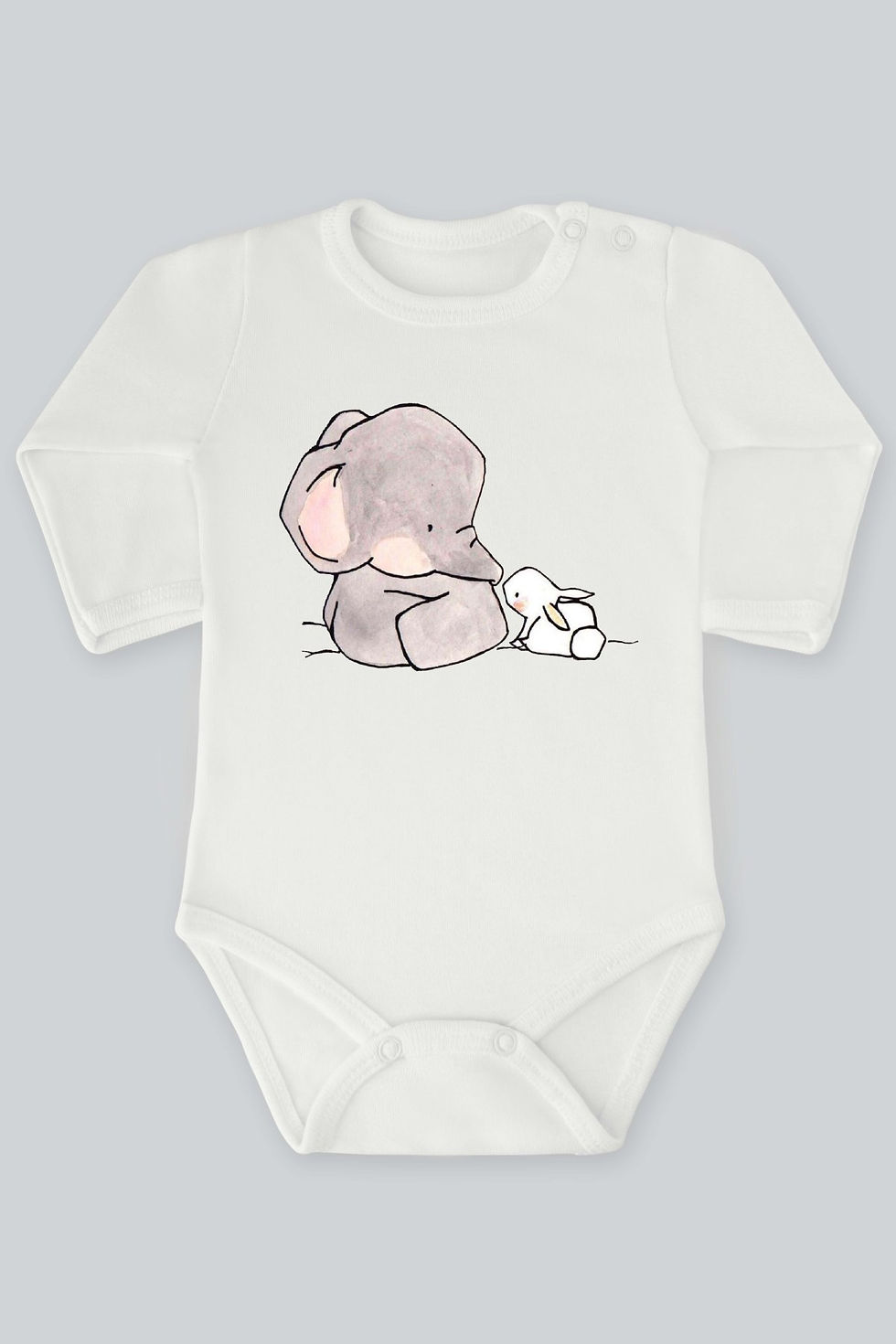 Fil ve Tavşan 30 Baskılı Uzun Kollu Bebek Body Zıbın Badi