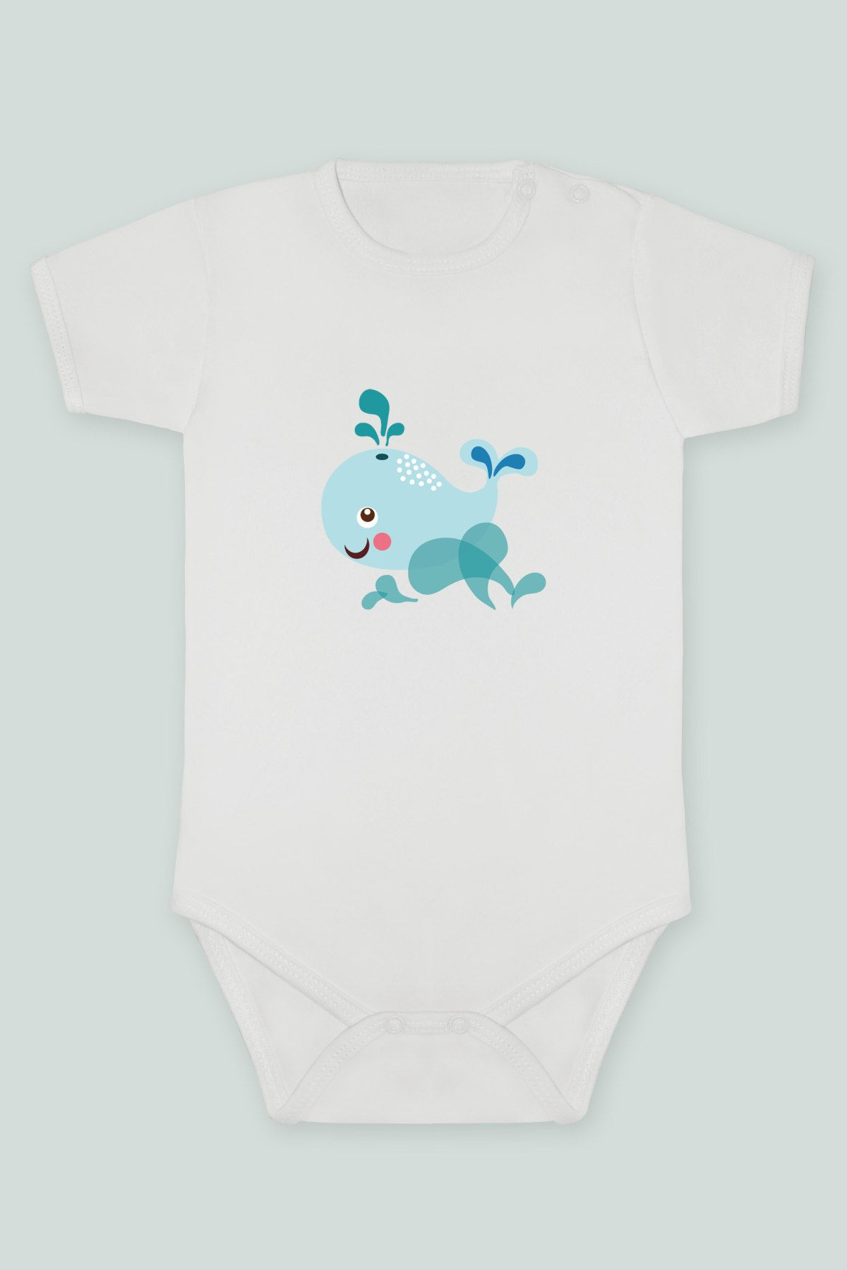 Sevimli Hayvanlar 16 Mavi Balina Baskılı Kısa kollu Body Zıbın Badi