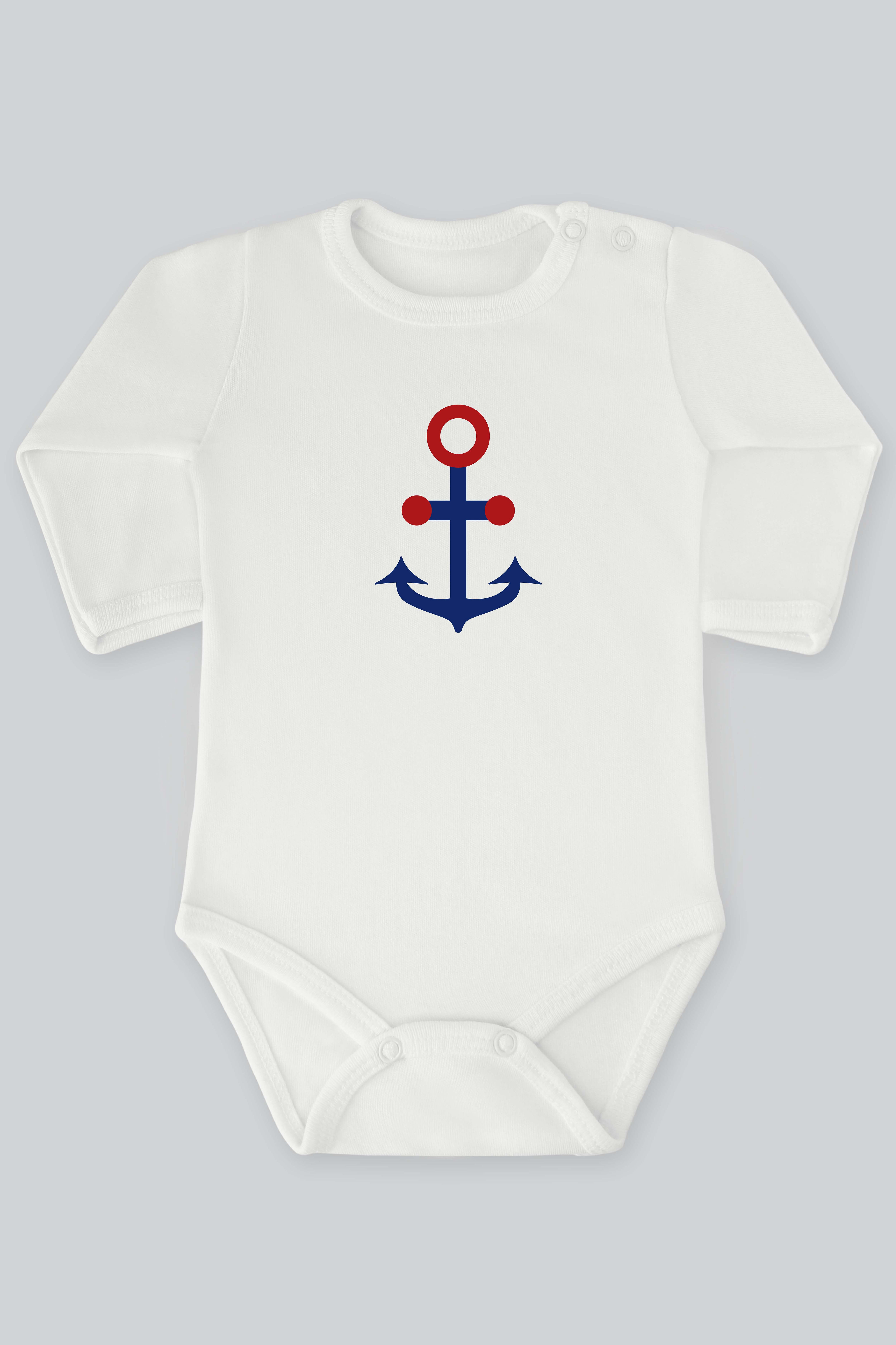 Denizcilik 11 Gemi Çapası Baskılı Bebek Çıt çıtlı Zıbın Badi %100 Pamuk